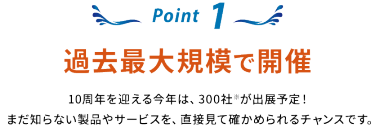Point 1：過去最大規模で開催